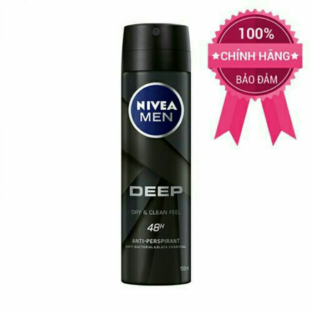 Xịt ngăn mùi toàn thân nam Nivea men Deep 150ml Dry &amp; Clean Feel Black carbon Amazon Espresso- Than đen hoạt tính