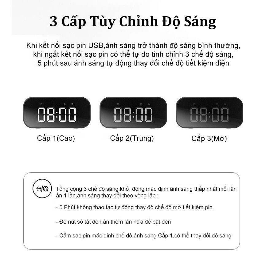 Loa Bluetooth kèm Đồng hồ - mặt kính âm bass cực đỉnh nhỏ gọn dễ dàng mang theo nhiều chức năng đồng hồ và báo thức