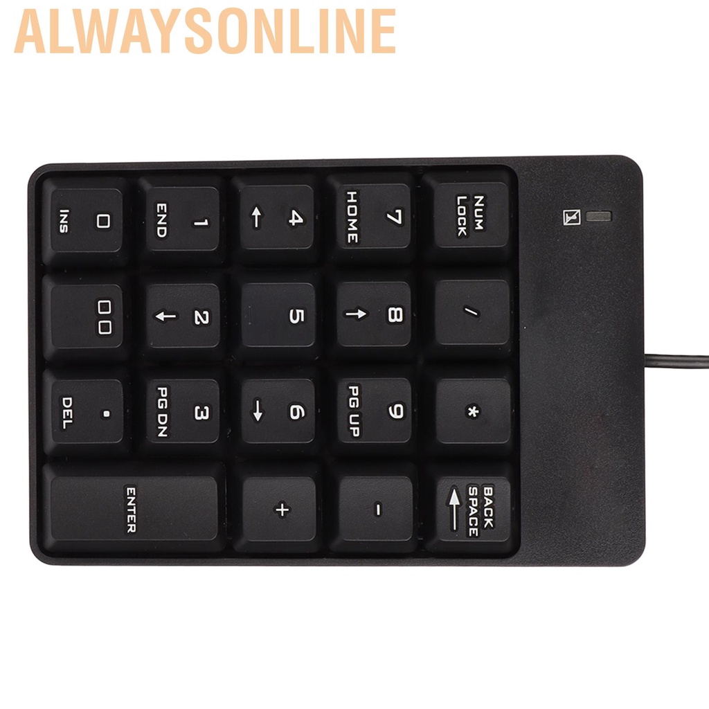 Alwaysonline Number Pad Wired 19 Key USB Interface Drive Free Portable Black Laptop Numeric Keypad for Office Bank Super Market