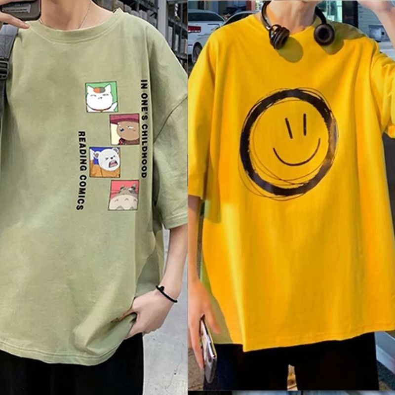 Chàng trai phong cách Hồng Kông giản dị áo sơ mi sinh viên ngắn tay áo phông nam cặp đôi mùa hè in triều hàng hiệu siêu 