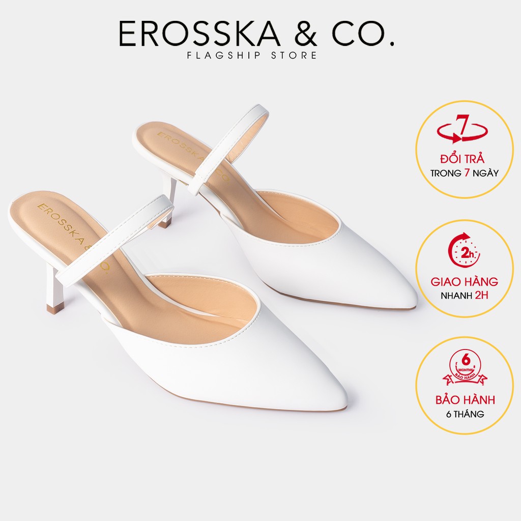 [Mã WABRTL3 -10% đơn 250K]Dép sục cao gót Erosska quai mảnh cao 8cm màu trắng _ EM073