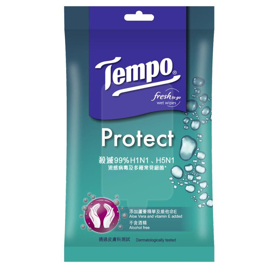 Khăn giấy ướt kháng khuẩn Tempo Protect Wet Wipes (Gói 10 tờ)