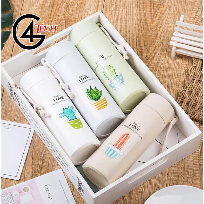 Bình giữ nhiệt in hình xương rồng 450ml lõi thủy tinh bọc và nhựa lúa mạch có dây sách tiện dụng | BigBuy360 - bigbuy360.vn