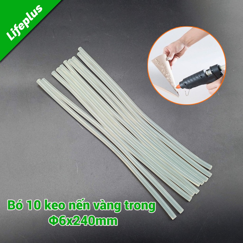 Bó 10 keo nến màu vàng tươi trong nhỏ Φ6 mm dài 240mm