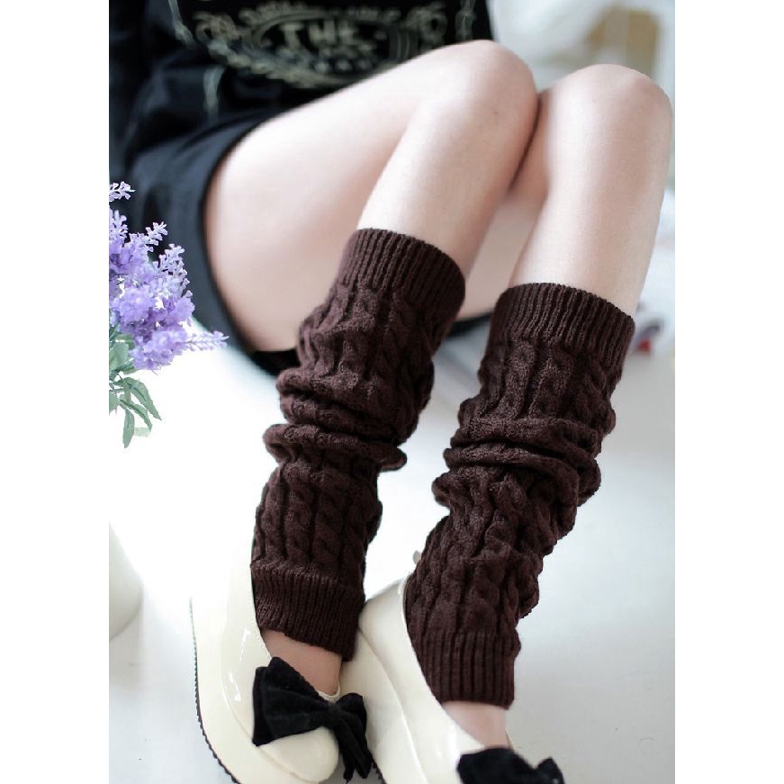 Tất ống chân dệt kim trơn màu giữ ấm cho nữ