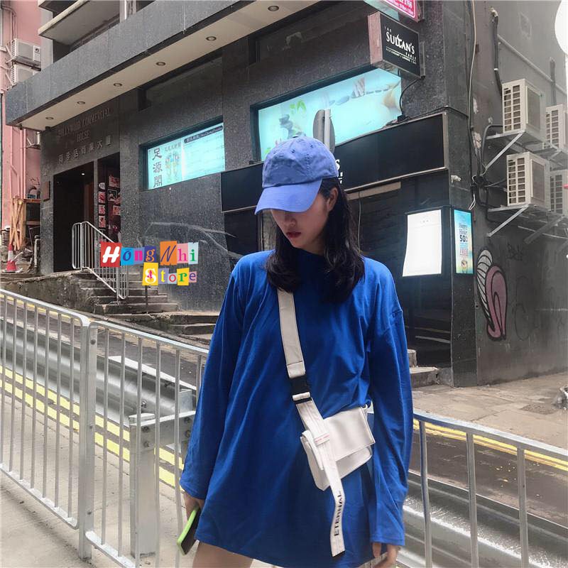 Áo Thun Tay Dài Trơn Long Tee Ulzzang Unisex Nam Nữ Dáng Rộng Màu Xanh Dương Đậm Coban - MM