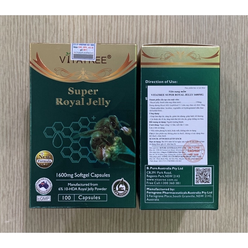 Sữa Ong Chúa VITATREE SUPER ROYAL JELLY 1600mg - Hộp 100 viên -Nhập khẩu ÚC-Cải thiện chức năng của hệ miễn dịch.