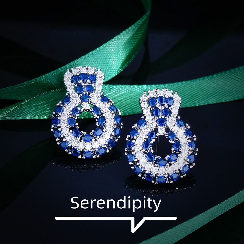 Khuyên Tai Cửa Đính Đá Sapphire Xanh Hoàng Gia Sáng Tạo-JHS4-E