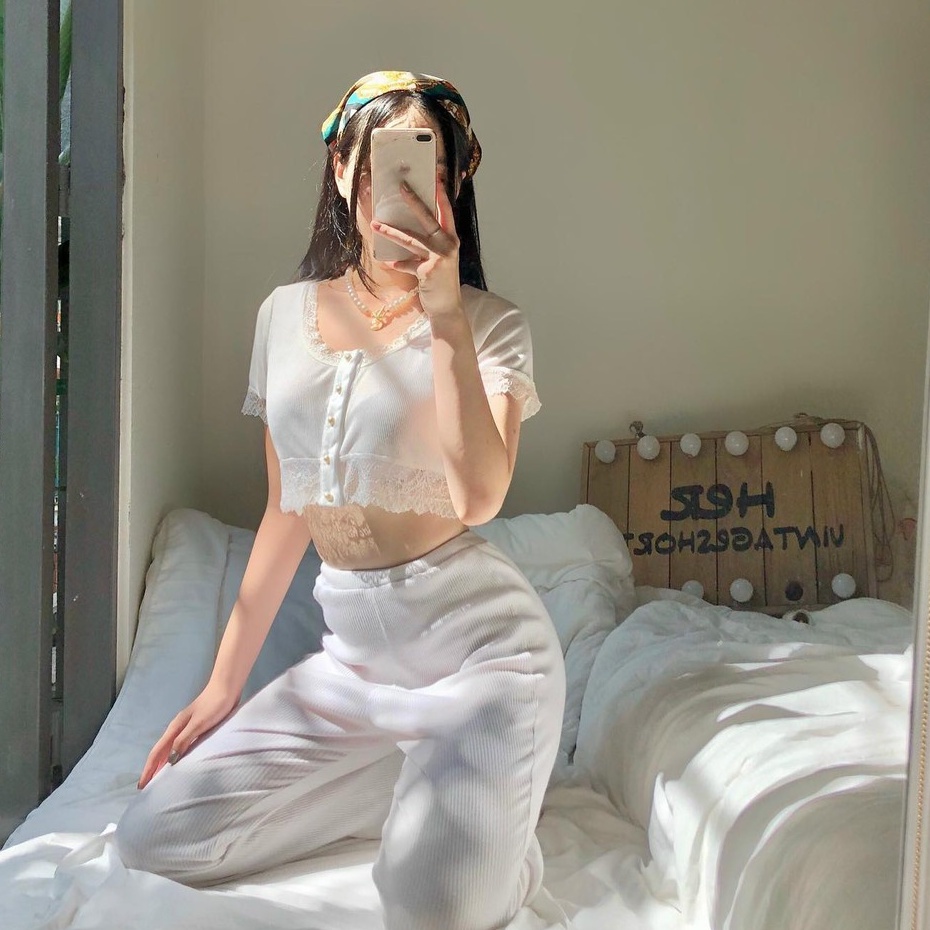𝐂𝐎𝐒𝐈𝐌𝐀 𝐂𝐑𝐎𝐏Áo Croptop phối ren thun co giãn dáng oversize crop
