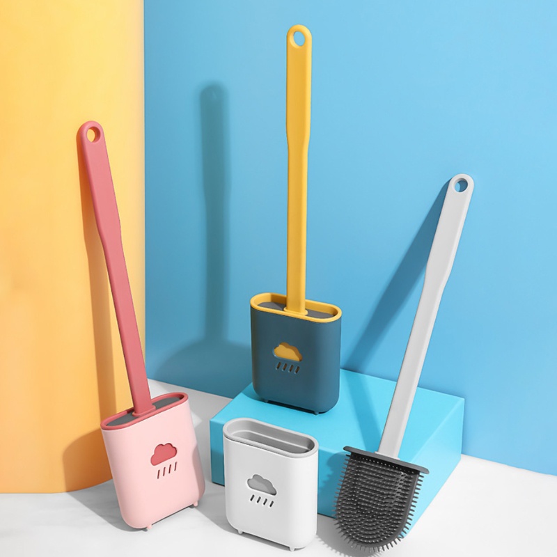 Bộ Bàn Chải Vệ Sinh Toilet Cán Dài Bằng Silicon Mềm Nhanh Khô Tiện Dụng