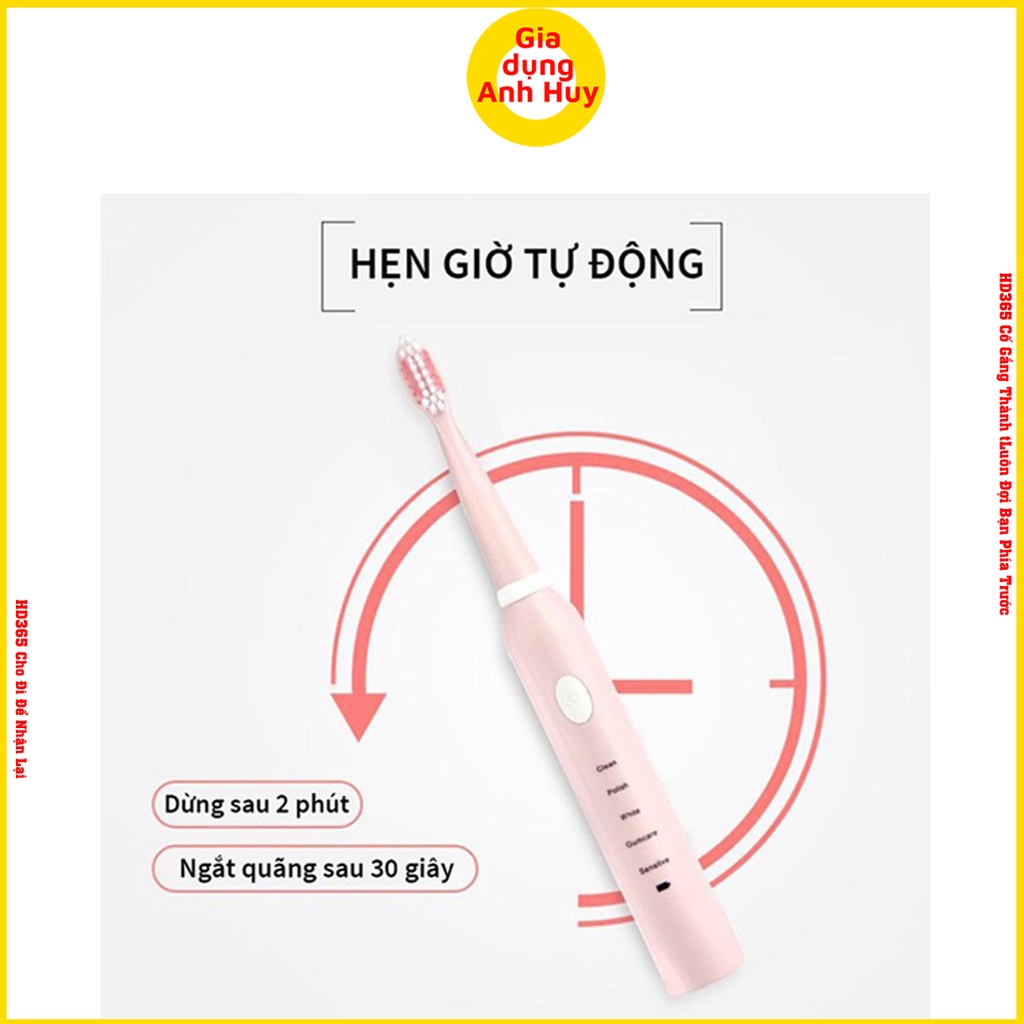 Bàn Chải Đánh Răng Điện 5 Cấp Độ Giúp Sạch Mảnh Bám Và Chống ê Buốt Tặng Kèm 4 Đầu Bàn Chải