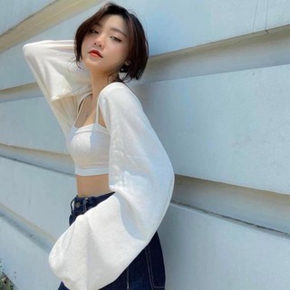 Set áo croptop mix áo khoác tay phồng freesize phom rộng cực ngầu - Áo croptop mix set 2 món chất thun giá rẻ