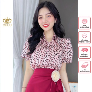 Áo sơ mi họa tiết nữ tay phồng bo chun CHUU A8139