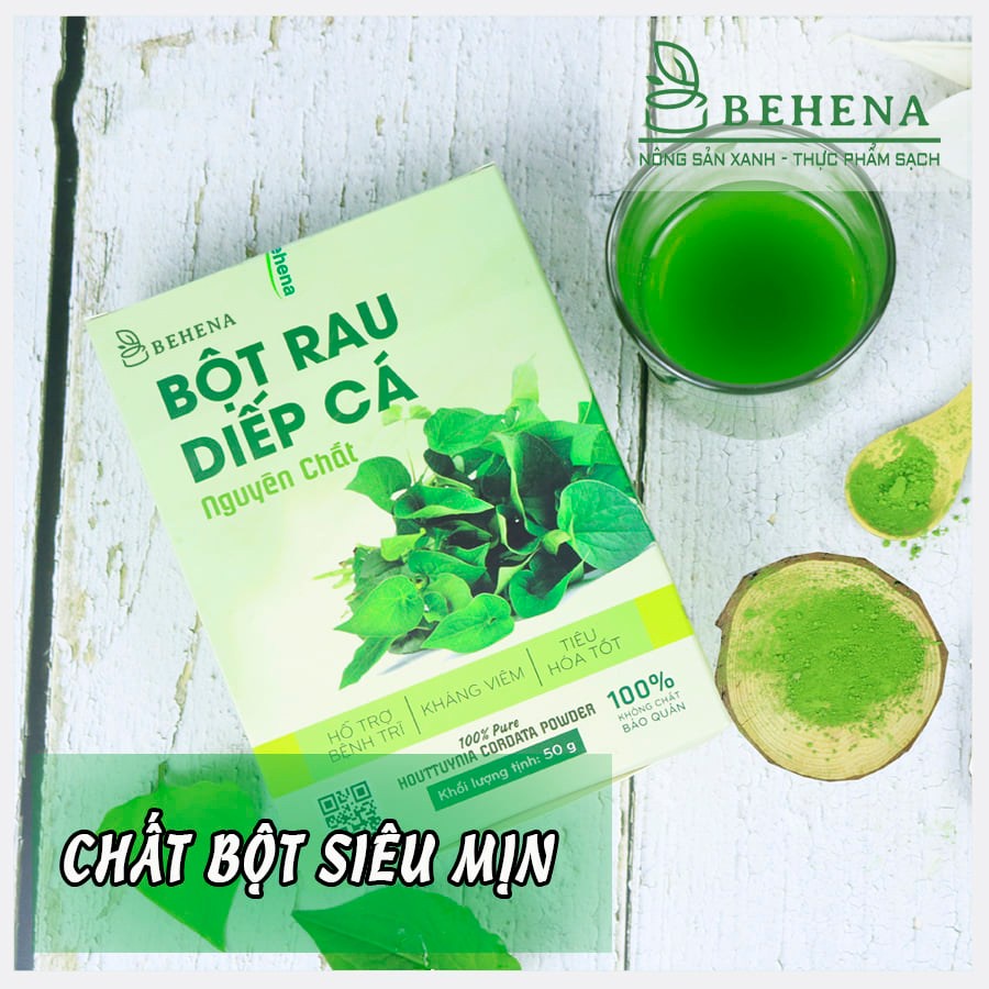 Combo Bột diếp cá Bột rau má nguyên chất Behena 50g - Hết mụn mờ thâm giúp da sáng mịn - Hỗ Trợ giảm Trĩ, Táo Bón