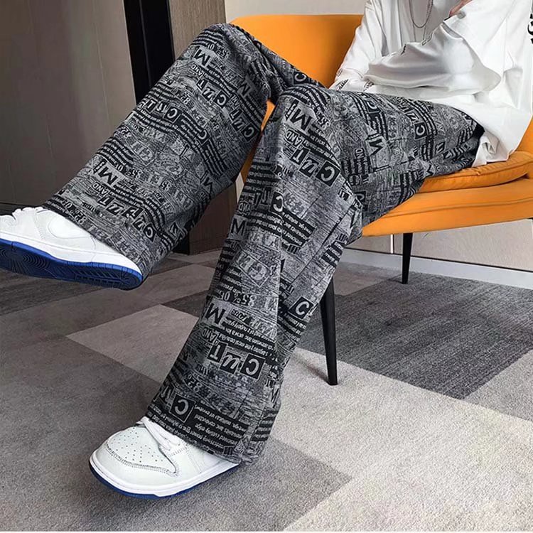 Quần ống rộng in họa tiết tờ báo phong cách Âu Mỹ thời trang cho nam