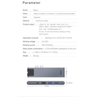 Hub USB Type C đa năng 7 in 1 Baseus Thunderbolt