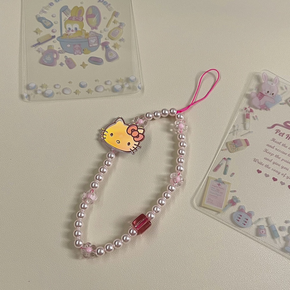 Dây Đeo Điện Thoại Xâu Hạt Ngọc Trai Nhân Tạo Chống Thất Lạc Hình Melody Kuromi Hello Kitty Dễ Thương Diy