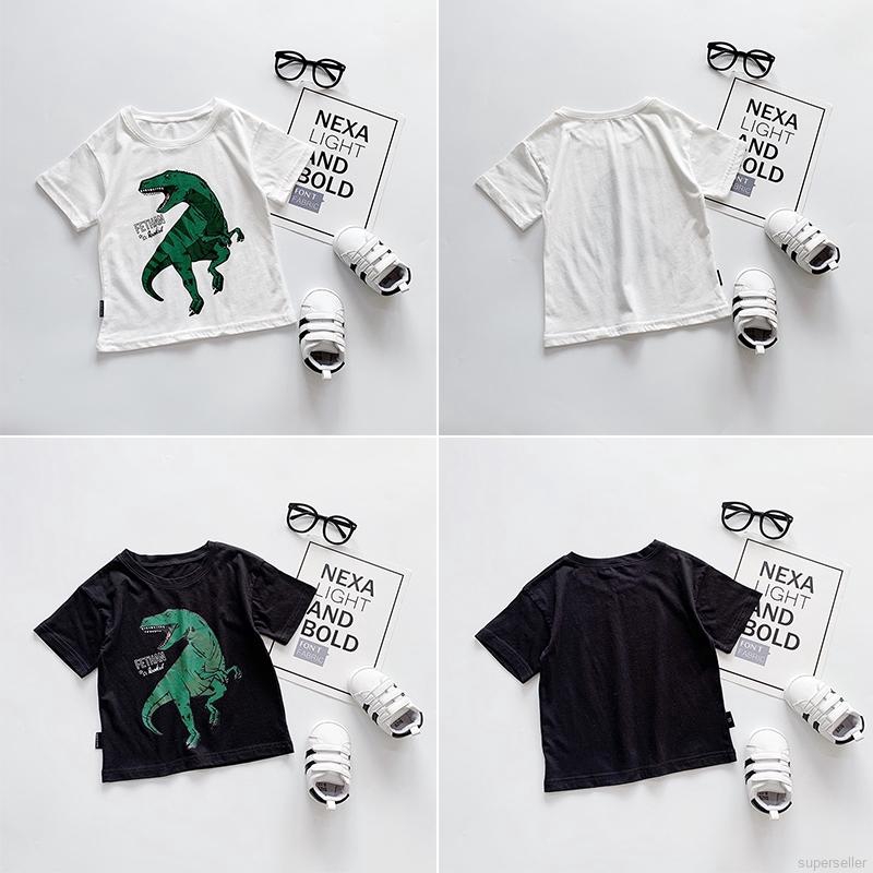 Áo Thun Tay Ngắn In Hình Khủng Long Đáng Yêu Dành Cho Bé Trai 1-9 Tuổi