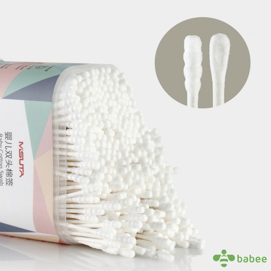 Hộp 400 que tăm bông kháng khuẩn lõi giấy Misuta cho trẻ sơ sinh và trẻ nhỏ