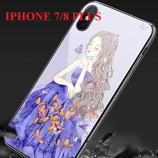Ốp lưng Iphone kính cường lực hình thiếu nữ hồ điệp shopaha247 dùng cho iphone 7/8 Plus