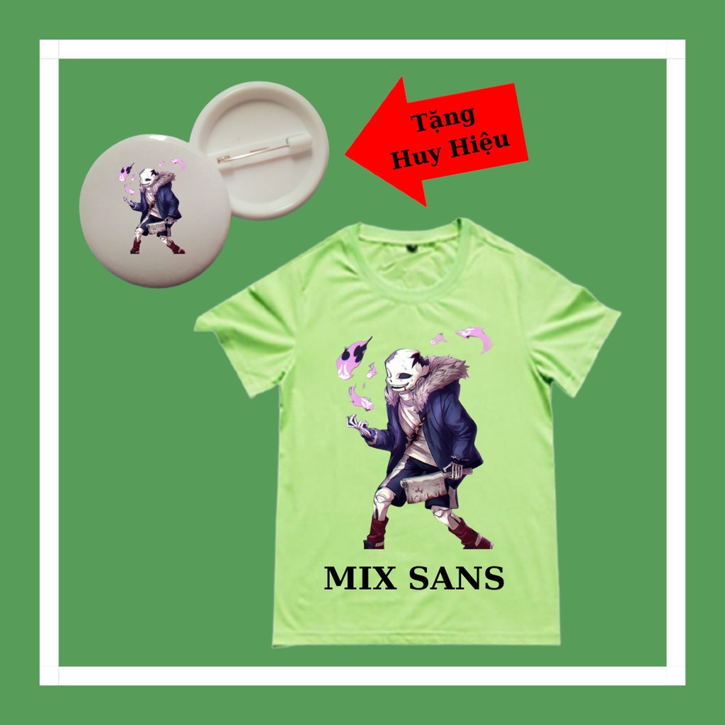 Áo Mix Sans Undertale bé trai bé gái, tay ngắn, cổ tròn, đủ size áo, huy hiệu Mix Sans