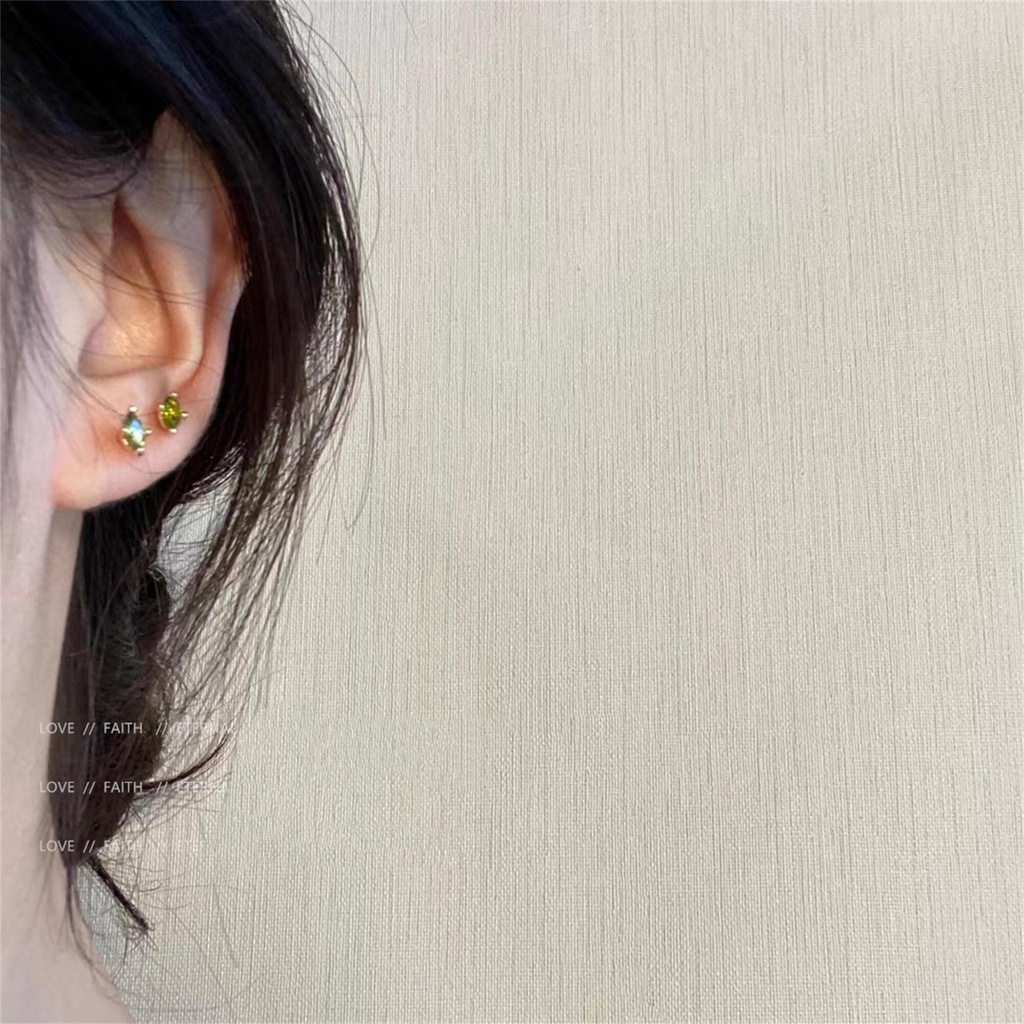 Qingzhi Khuyên Tai Bạc 925 Cao Cấp Đính Đá Zircon Xanh Lá Cây Sang Trọng