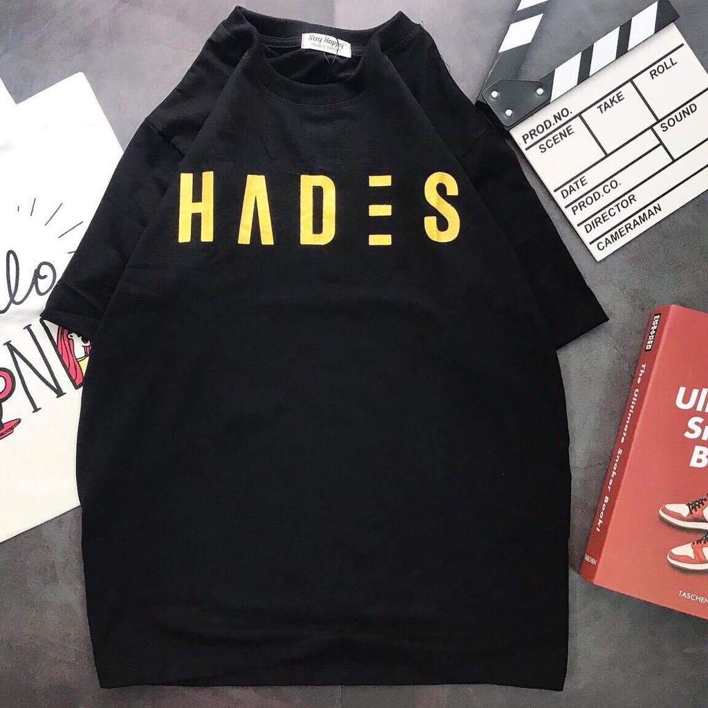 Áo thun nam nữ tay lỡ form rộng màu đen Ha.d.es màu đen cao cấp Freesize 40-65Kg BK57