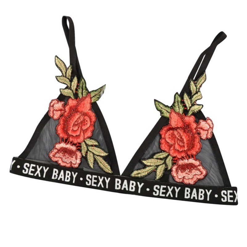 Áo ngực Sexy Girl Flower Black push up Bra Vest Lingerie Embroidery Deep v Wirefree Top | BigBuy360 - bigbuy360.vn