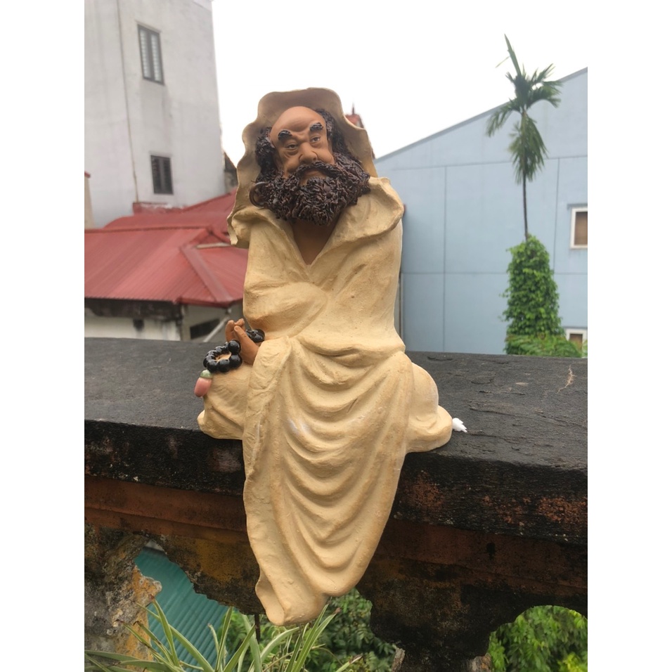 Tượng Đạt Ma Ngồi thiền gốm phật sơn cao cấp trang trí tiểu cảnh phối lũa bonsai