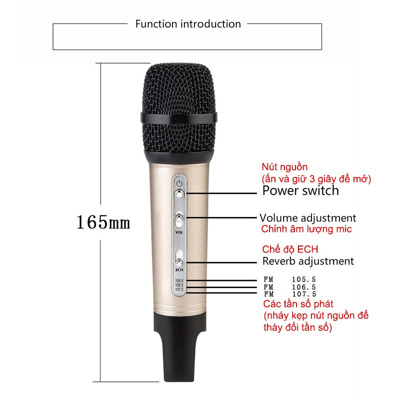 Micro Bluetooth không dây C200 hát Karaoke trên ô tô kết nối với xe bằng sóng FM