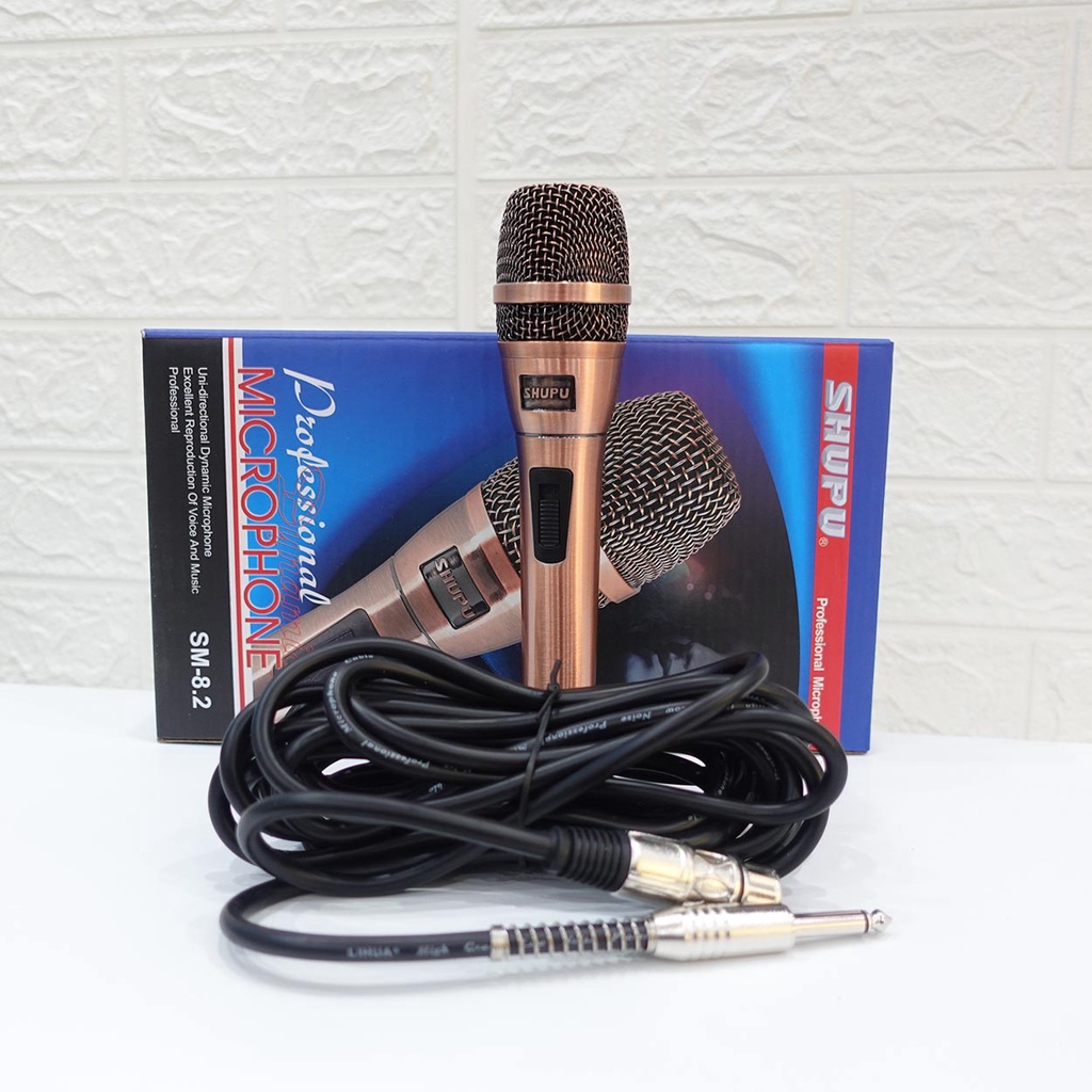 Micro Dây Karaoke Shupu SM-8.2 - Micro Chất Xịn, vỏ mạ đồng, Dây dài 6m - Chất âm trầm ấm, Bảo hành 6 tháng