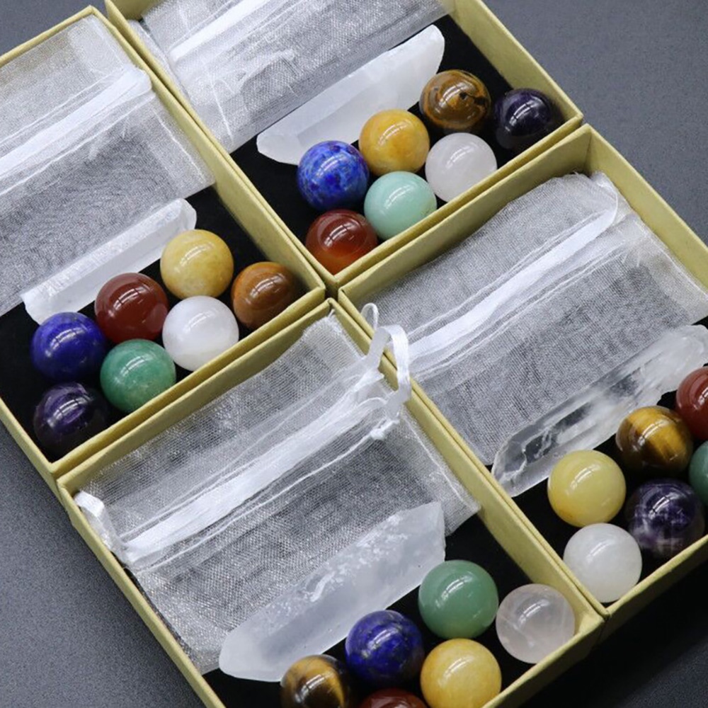 Hộp Quà 7 Đá Thanh Tẩy Tròn Chakra 16 MM Jade Crystal DA43