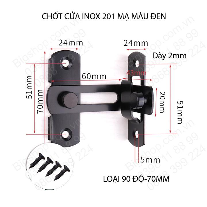 Bộ chốt khóa cài cửa trượt, cửa lùa inox 201 mạ màu đen, loại góc 180 hoặc 90 độ tùy chọn