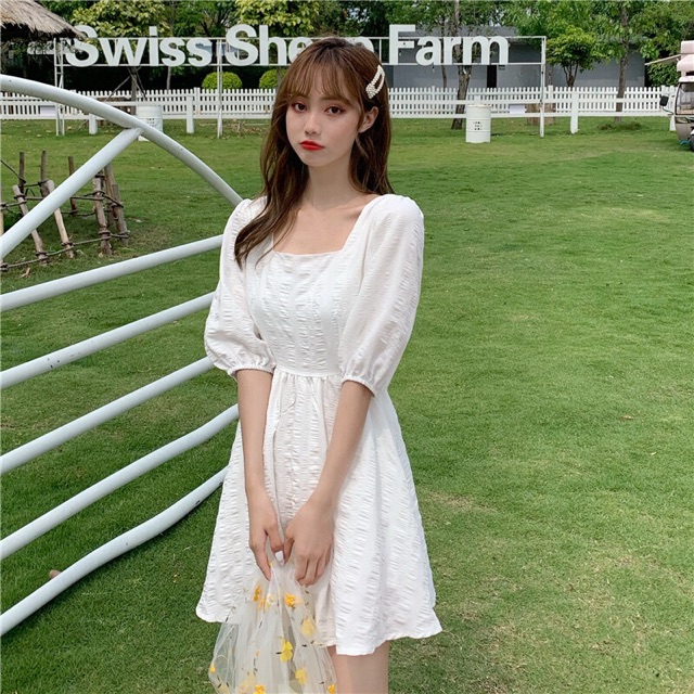 [Mã WAMT1505 giảm 10K đơn 0K] [Sẵn hàng] Váy trắng cổ vuông tay bồng ( dáng ngắn và dài) | BigBuy360 - bigbuy360.vn