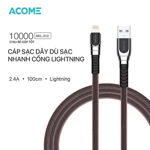 Cáp Sạc Nhanh ACOME Dây Sạc AKL AKC AKM 2.4A 100CM Cổng Lightning Micro Type C Tương Thích Với Các Thiết Bị IOS Android