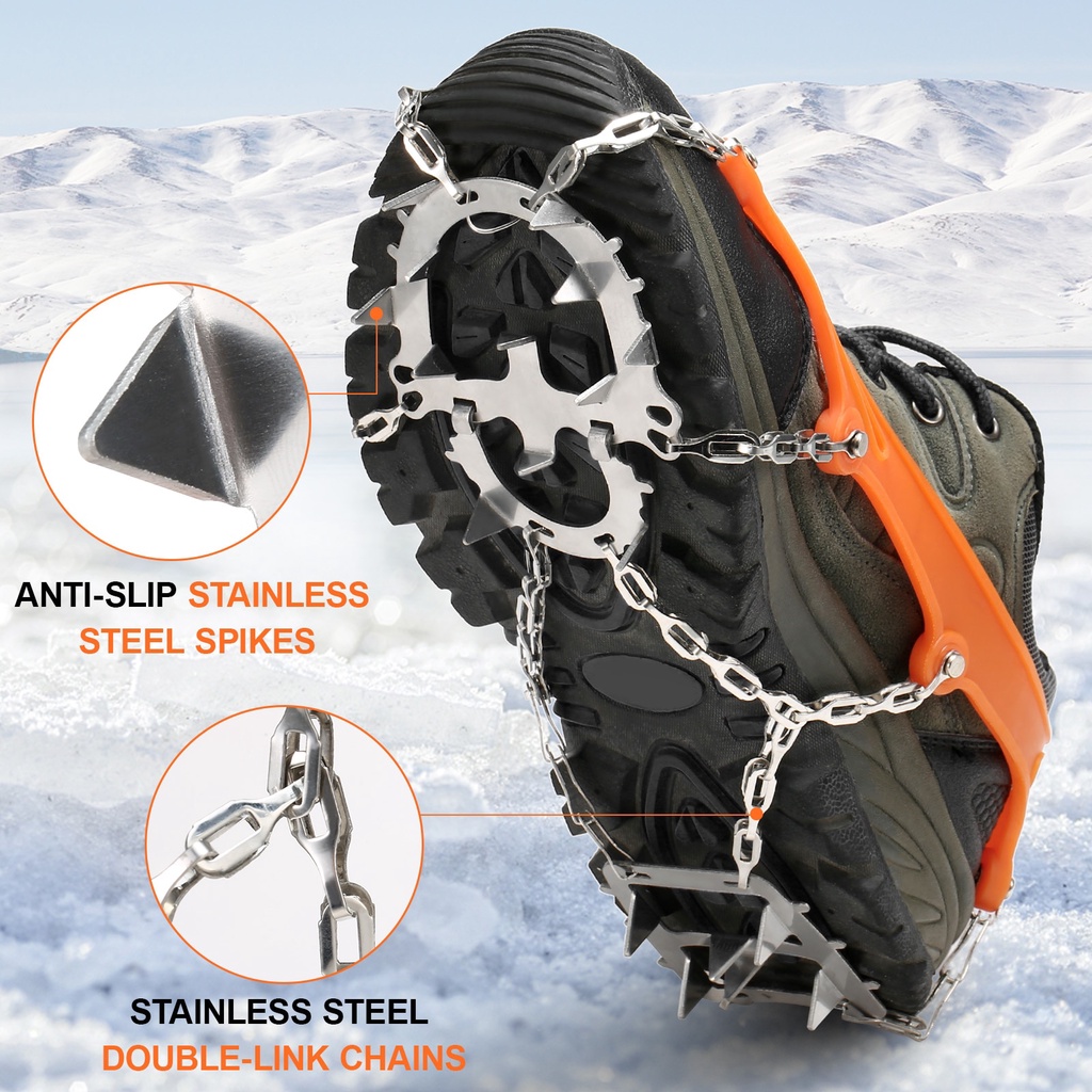 Crampon 18 Đinh Gắn Dây Thu Gọn Giày Đi Tuyết Chống Trượt Có Túi Đựng Cho Nam Và Nữ