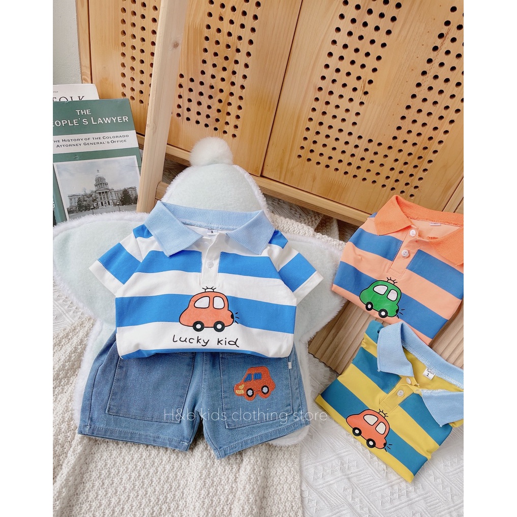 [Video thật] Sét bé trai công tử, áo thun kẻ quần jean phong cách Hàn Quốc cực yêu (8-22kg)