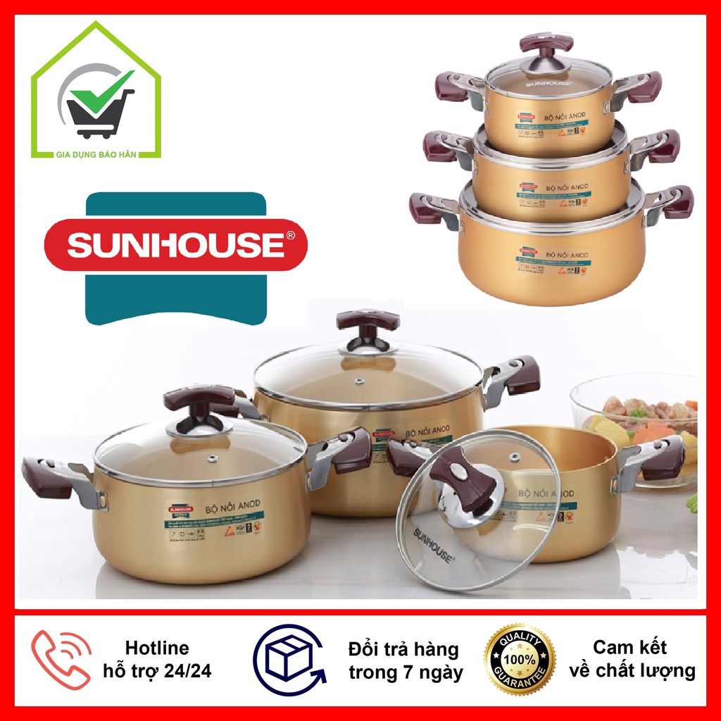 Bộ Nồi Sunhouse 3 Lớp Cao Cấp SH6634, Bền Đẹp Sang Trọng