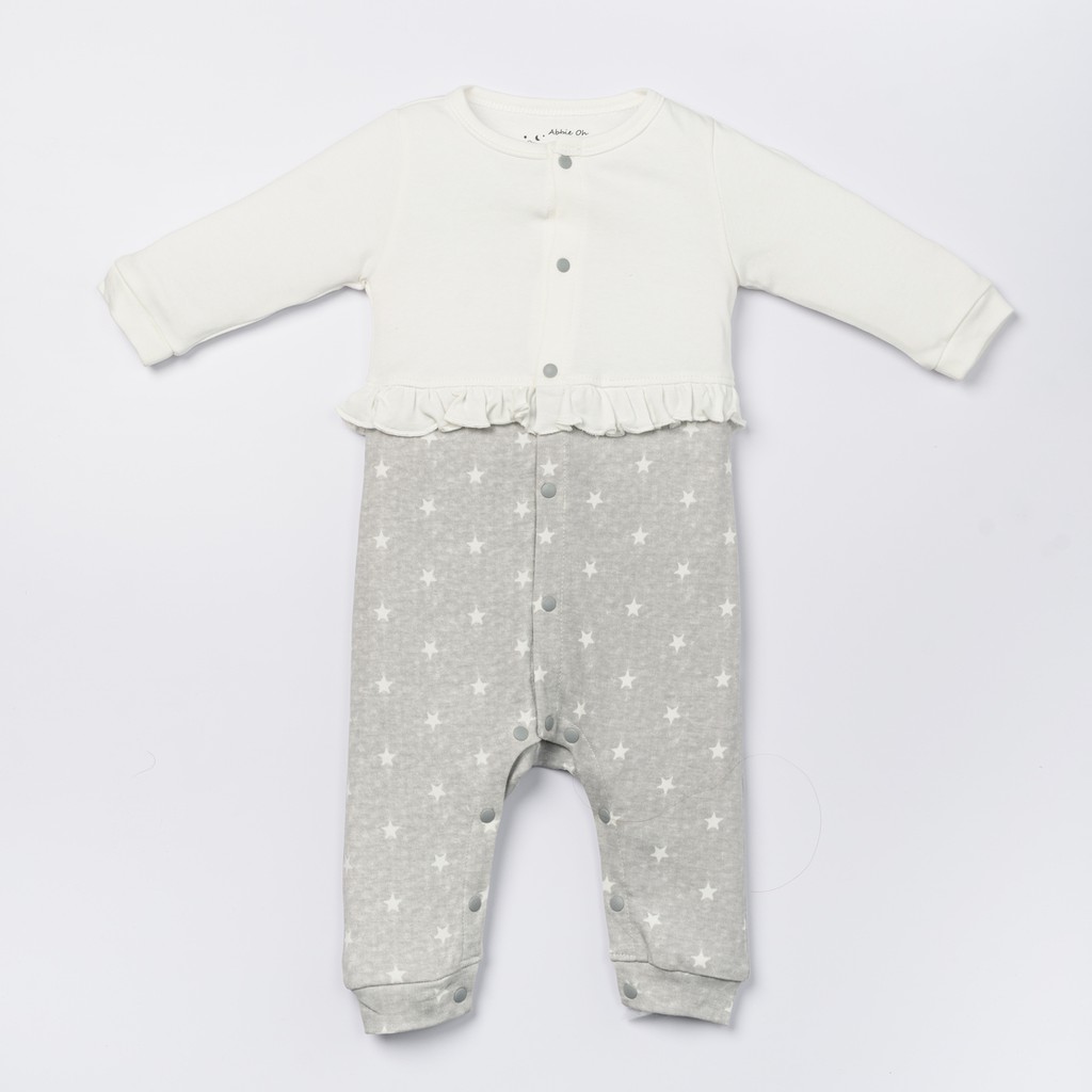 Bộ quần áo Bodysuit cotton dài tay ABBIEOH phối bèo nhún chấm bi cho bé gái 0-12 tháng B090 AW19