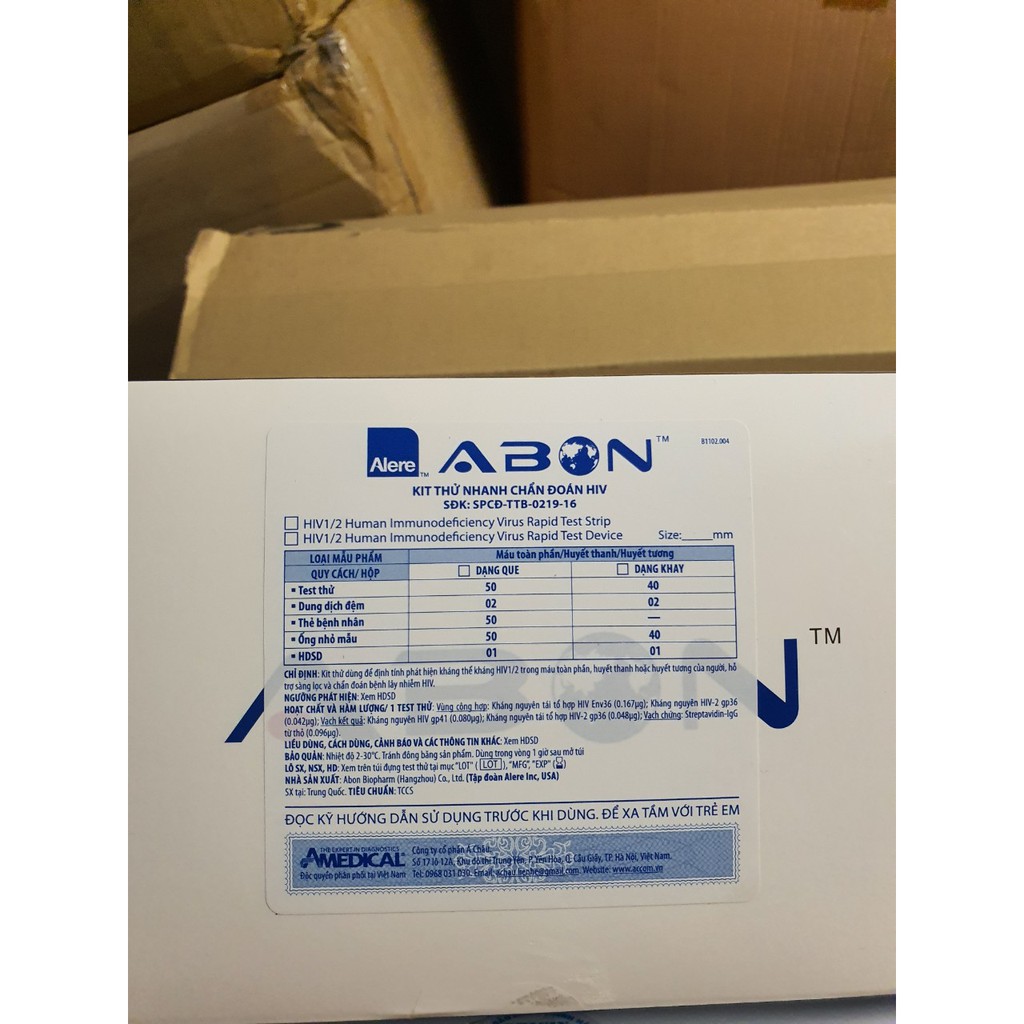 Test thử nhanh chuẩn đoán HIV ABON ( Dạng que và Dạng khay)