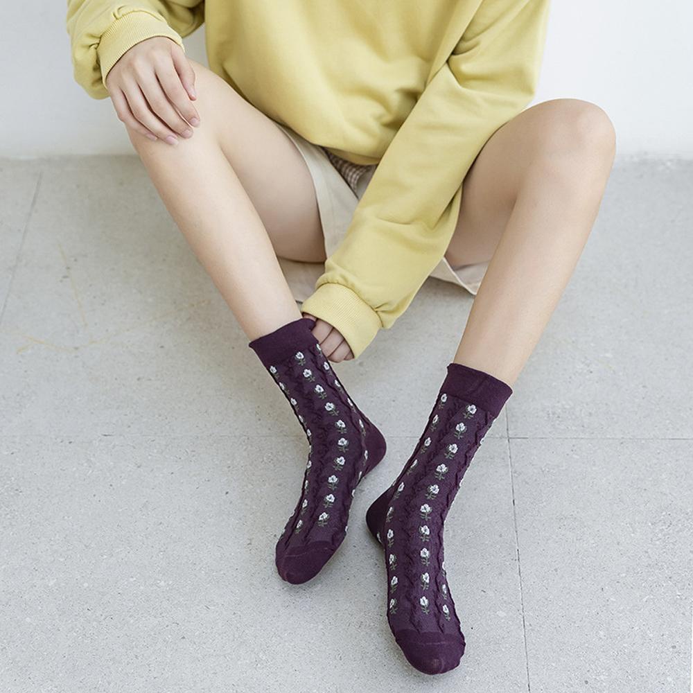 Vớ Cotton Dệt Kim Cổ Cao Họa Tiết Dễ Thương Phong Cách Đường Phố Nhật Bản Cho Nữ