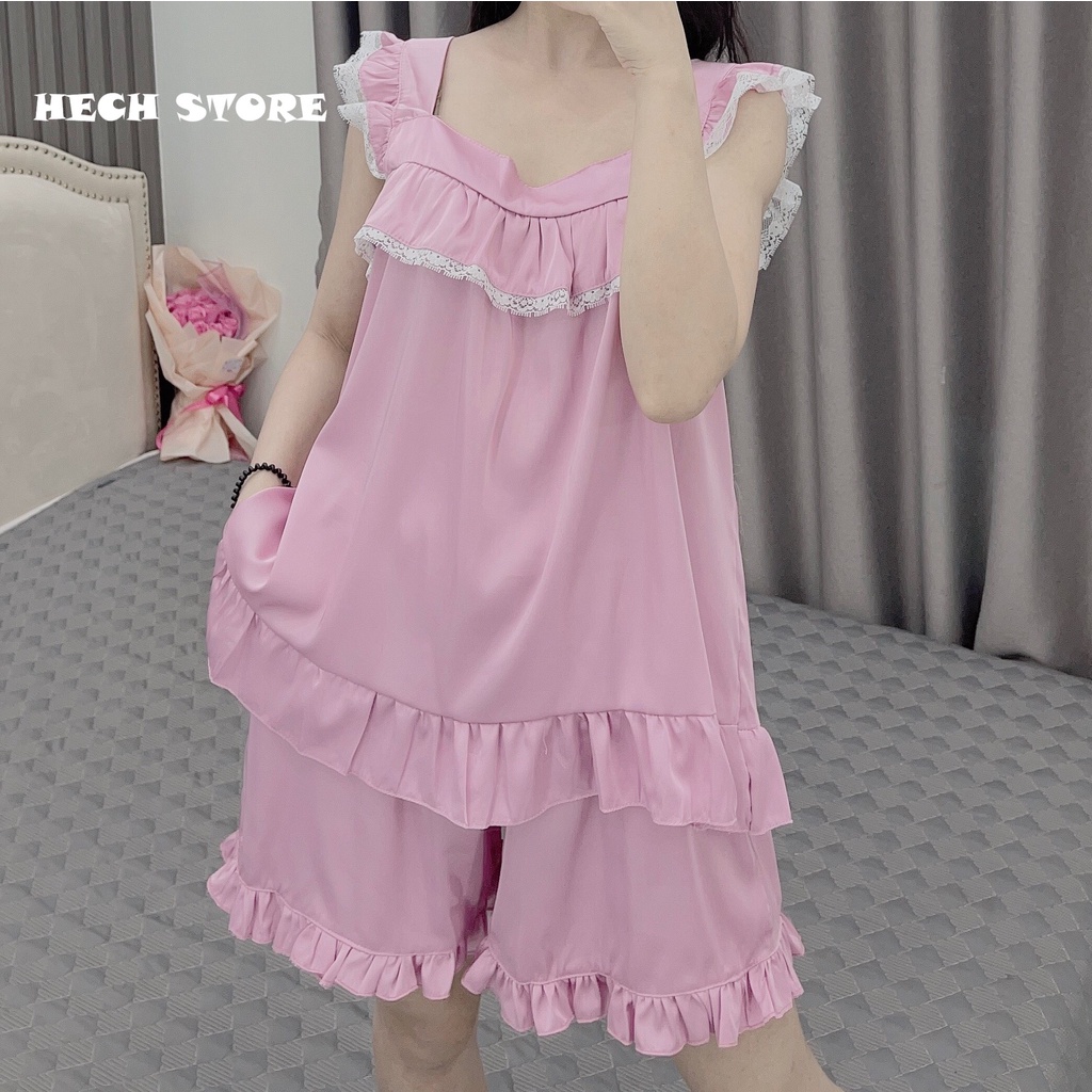 Bộ đồ ngủ Pijama 2 dây phối ren cực yêu - LỤA LATIN CAO CẤP mát lịm