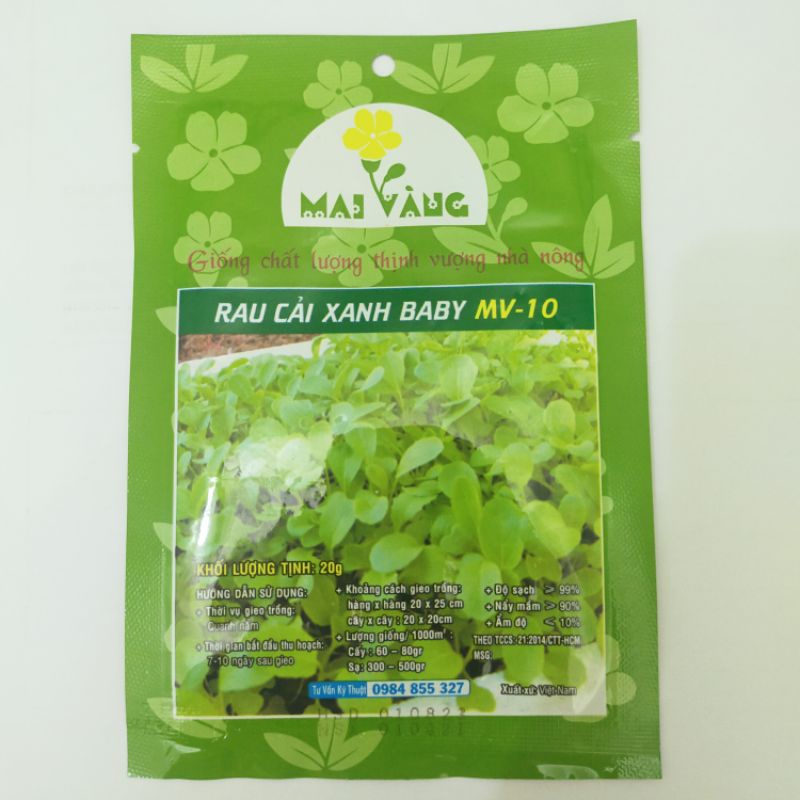 Hạt giống cải xanh ăn non (cải xanh baby), đóng gói 20gr