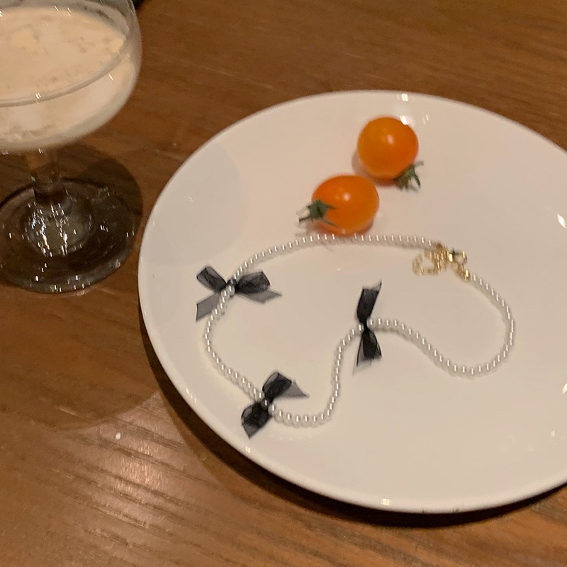 Vòng cổ hạt size nhỏ thanh lịch phối nơ, choker vintage mã RQ-88