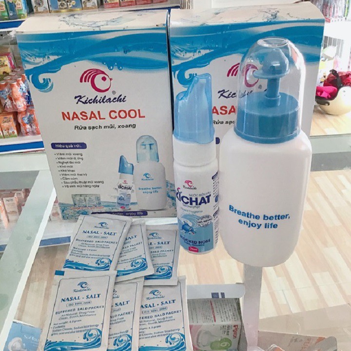 Bình rửa mũi NASAL COOL ( gồm 1 bình vệ sinh, 1 bình xịt và 6 gói muối) - [ Quầy Thuốc Bảo Lâm ]