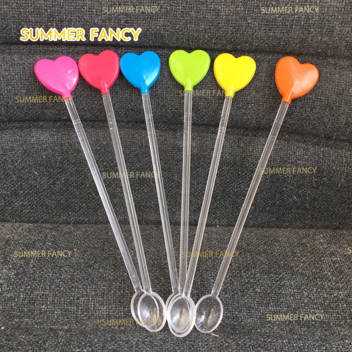 10 muỗng khuấy trái tim 21cm đủ màu trong nhà hàng quán bar cocktail sinh tố trà sữa - spoon