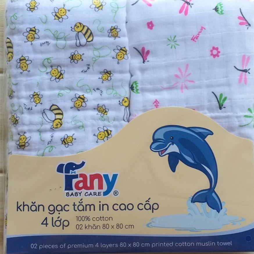 Khăn Tắm, Khăn Quấn Vải Xô 4 Lớp Họa Tiết Hiệu Fany (80x80cm)