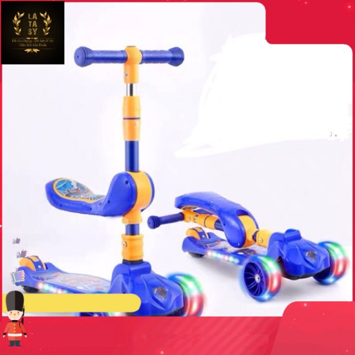 Xe Trượt Scooter Có Ghế Gấp Gọn Thông Minh Có Nhạc Bánh Xe Phát Sáng Cao Cấp Cho Bé Từ 1, 2 Tuổi