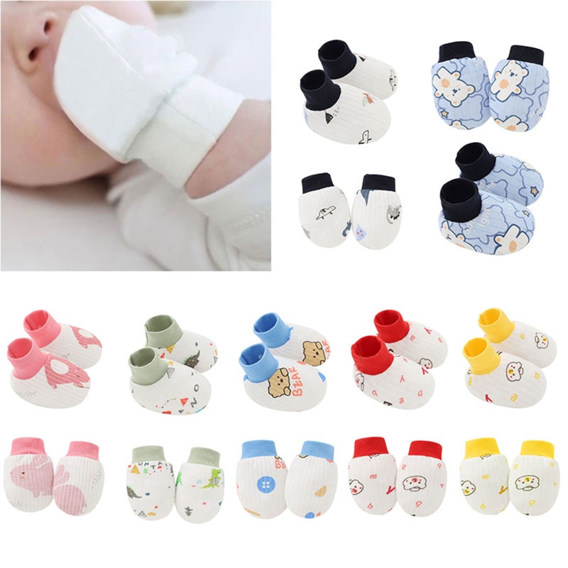 Set 2 Đôi Găng Tay Cotton Mềm Mại Bảo Vệ Chống Trầy Xước Cho Bé Sơ Sinh