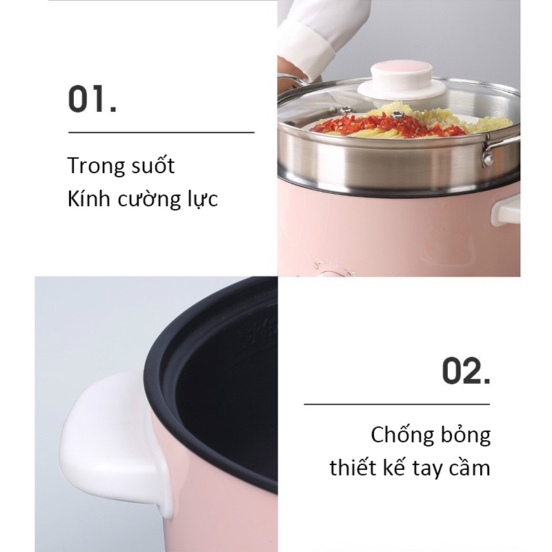 Nồi điện đa năng chống dính Lotor 30C Nồi lẩu điện 3 Lít Nấu cơm, chiên, xào, hấp, hầm